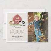 Invitation Ferme Barnyard Beige Photo Anniversaire (Devant)