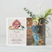Invitation Ferme Barnyard Beige Photo Anniversaire (Debout devant)