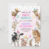 Invitation Ferme Barnyard Fête Animaux Fille Anniversaire (Devant)