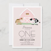 Invitation Ferme Barnyard Rose Girl 1er anniversaire (Devant)