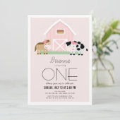 Invitation Ferme Barnyard Rose Girl 1er anniversaire (Debout devant)