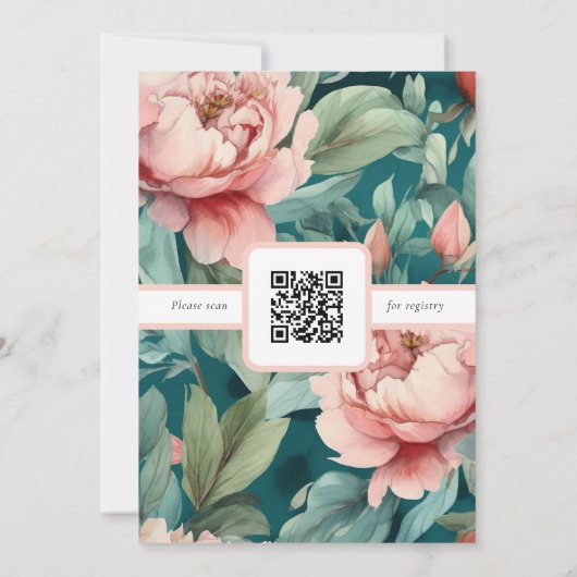 Invitation Ferme Chic Rose Fête des mariées verte avec code Q (Dos)