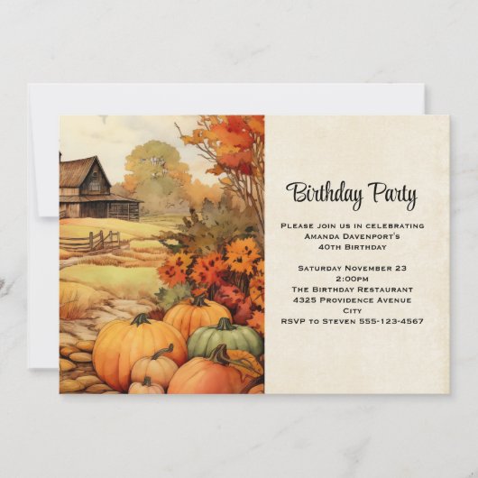 Invitation Ferme citrouille Récolte automnale Automne Anniver (Devant)