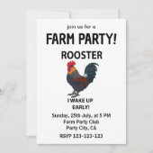 Invitation Ferme d'animaux à caresser le coq Je me réveille t (Devant)