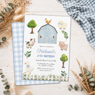 Invitation Ferme d'animaux à l'aquarelle 8e fête d'anniversai