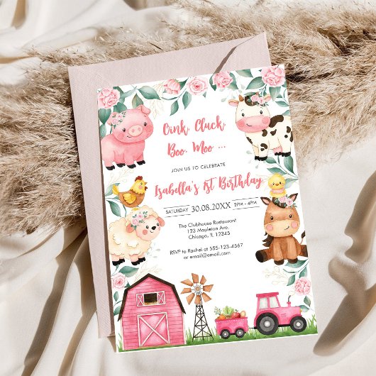 Invitation Ferme d'animaux de naissance Oink Baa Quack Moo