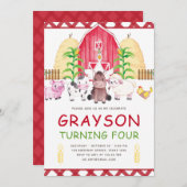 Invitation Ferme d'aquarelle Cute Anniversaire (Devant / Derrière)