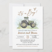 Invitation Ferme de Baby shower de  de tracteur vert ÉDITABLE (Devant)