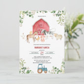 Invitation Ferme de Barnyard Baby shower animal neutre selon (Debout devant)
