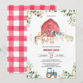 Invitation Ferme de Barnyard Baby shower animal neutre selon (Devant / Derrière)