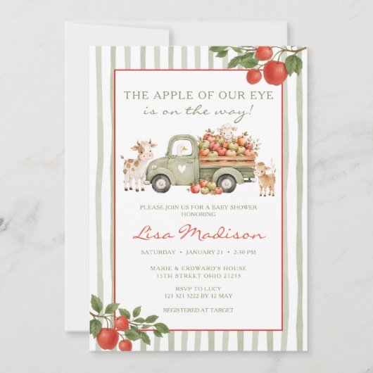 Invitation Ferme de camion de douche de bébé Apple de notre œ (Devant)