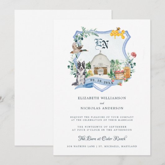 Invitation Ferme de campagne rustique | Blason de mariage de (Devant / Derrière)