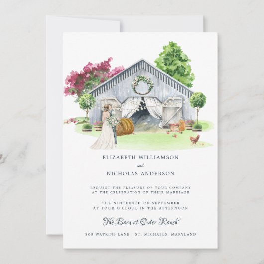 Invitation Ferme de campagne rustique | Mariage élégant de gr (Devant)