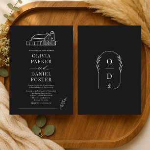 Invitation Ferme de grange Mariage Noir Blanc Art en ligne