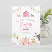 Invitation Ferme de la grange rose Animaux de la ferme Fille  (Debout devant)