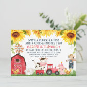 Invitation Ferme de la grange rouge Fleurs de soleil Annivers (Debout devant)