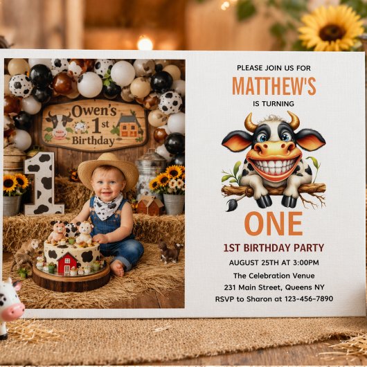 Invitation Ferme de la Vache Folle Mignonne Thème 1er Anniver