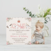 Invitation Ferme de photo rose Floral Ferme 1er anniversaire (Debout devant)