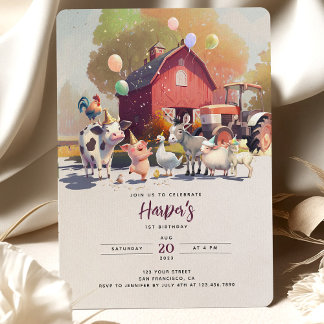 Invitation Ferme de tracteur Animaux de fête d'anniversaire G