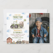 Invitation Ferme de tracteurs verts, fête d'anniversaire Phot (Devant)