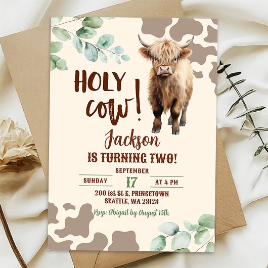 Invitation Ferme de vaches des Highlands Garçon Vert Annivers