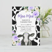 Invitation Ferme de vaches florales pourpre Anniversaire (Debout devant)