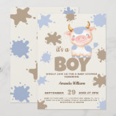Invitation Ferme de vaches sacrées garçon bébé shower (Devant / Derrière)