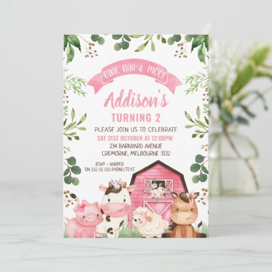Invitation Ferme de verdure rose et grange Anniversaire (Debout devant)