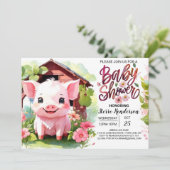 Invitation Ferme des petits cochons roses Baby Shower (Debout devant)