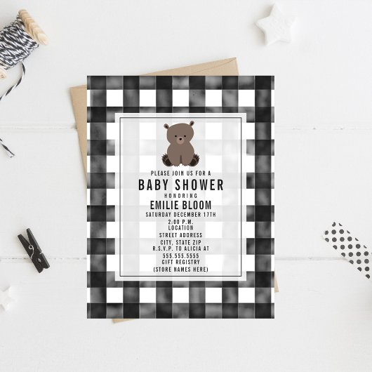 Invitation Ferme En vichy Baby shower de l'ours