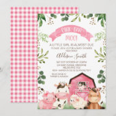 Invitation Ferme et Baby shower de grange rose Floral (Devant / Derrière)