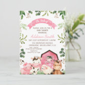 Invitation Ferme et Baby shower de grange rose Floral (Debout devant)