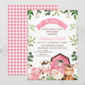 Invitation Ferme et Baby shower de grange rose Floral (Devant / Derrière)