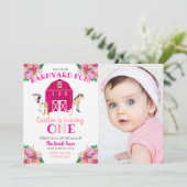 Invitation Ferme Fille Pink Barnyard Anniversaire Bash Cow Ho (Debout devant)