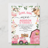 Invitation Ferme Filles Pink Grange Tracteur Anniversaire (Devant)