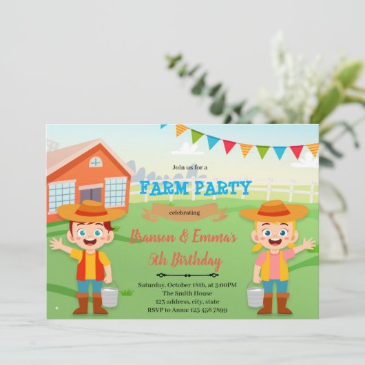 Invitation Ferme garçon fille joint (Debout devant)