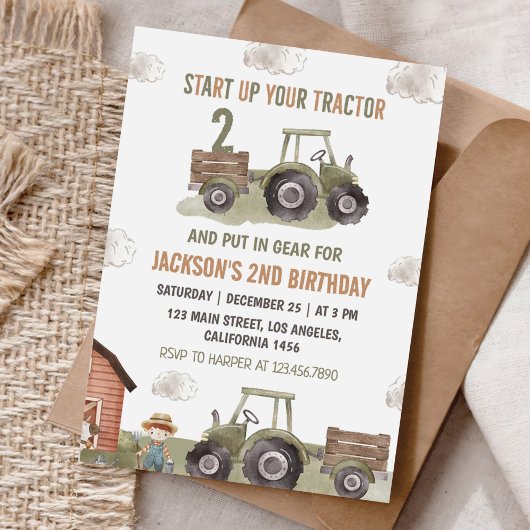 Invitation Ferme Green Tracteur 2e anniversaire