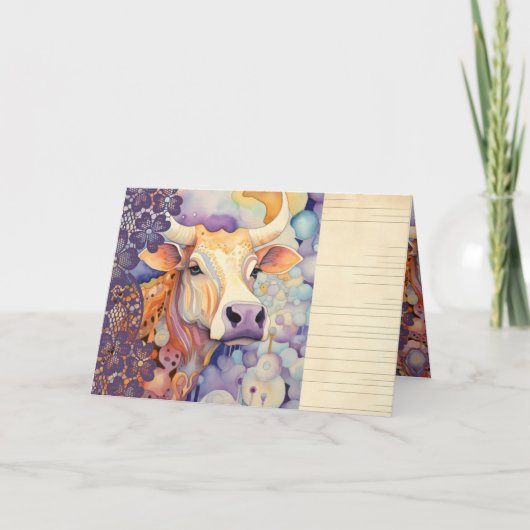 Invitation Ferme mariage événement Colorful Cow violet (Devant)