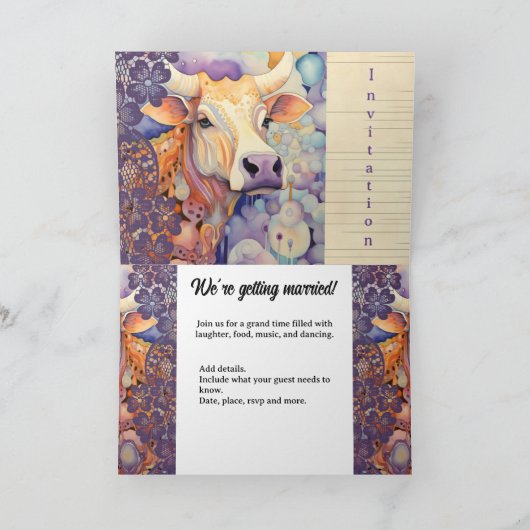 Invitation Ferme mariage événement Colorful Cow violet (Intérieur)