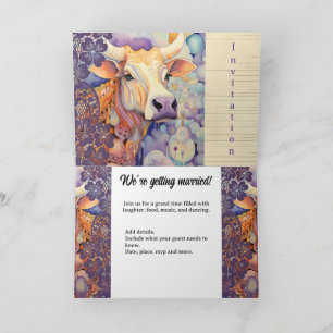 Invitation Ferme mariage événement Colorful Cow violet