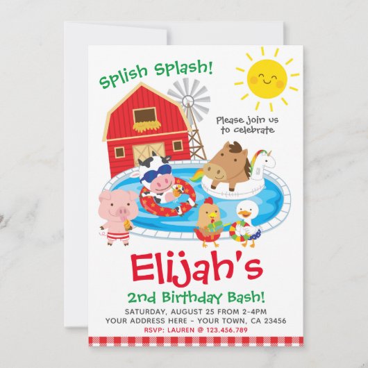 Invitation Ferme, Pool Party (Devant)