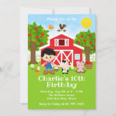 Invitation Ferme Red Barnyard Anniversaire Black Cheveux Boy (Devant)