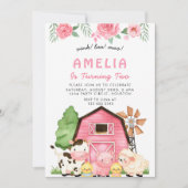 Invitation ferme rose Animaux 2e anniversaire Fille de fête (Devant)