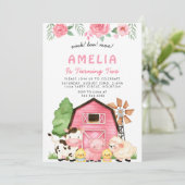 Invitation ferme rose Animaux 2e anniversaire Fille de fête (Debout devant)