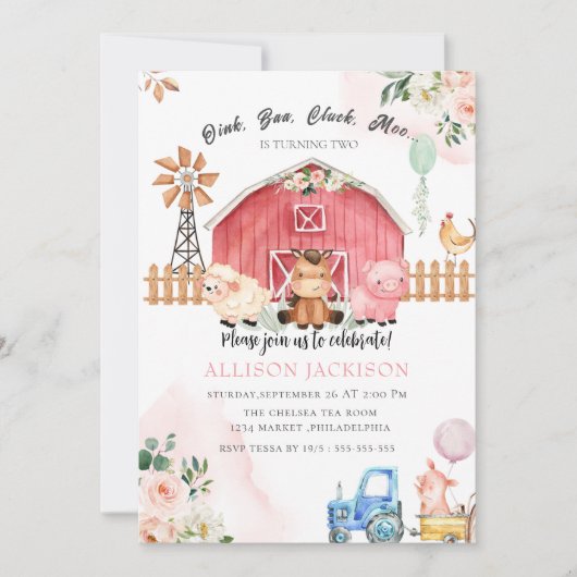 Invitation Ferme rose Animaux de Barnyard Invitatiatiatiatio  (Devant)