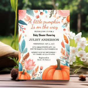 Invitation Ferme Rose Blue Boho Girl Boy Baby shower d'automn