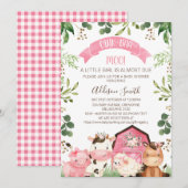 Invitation Ferme rose Floral Baby shower Grange (Devant / Derrière)