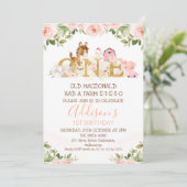 Invitation Ferme rose Floral Girls 1er Anniversaire Invitatio (Debout devant)