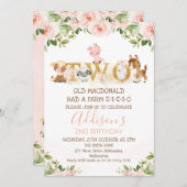Invitation Ferme rose Floral Girls 2e anniversaire  (Devant / Derrière)