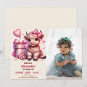 Invitation Ferme rose Saint-Vache Highland 1er anniversaire P (Devant / Derrière)